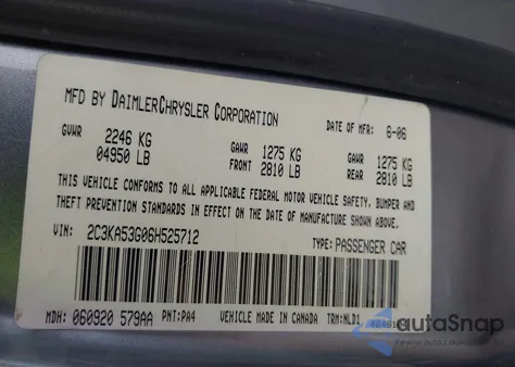 2006 Chrysler 300 Touring z USA, uszkodzony, nr VIN 2C3KA53G06H525712